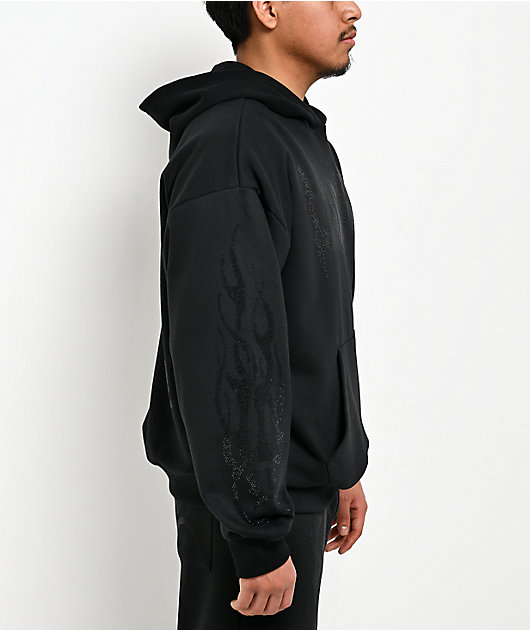 $AD BOYZ by Junior H Rhinestone Flames Black Hoodie