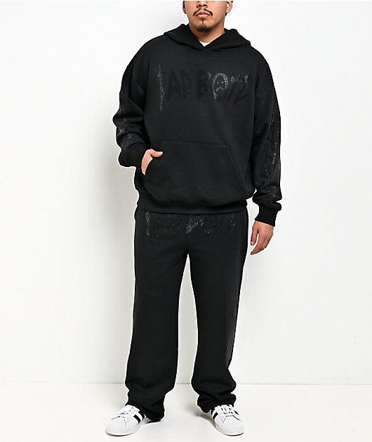 $AD BOYZ by Junior H Rhinestone Flames Black Hoodie