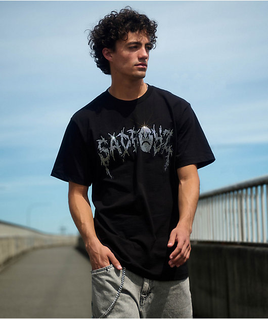SADBOYZ by Junior H Rhinestone Logo Black T-Shirt