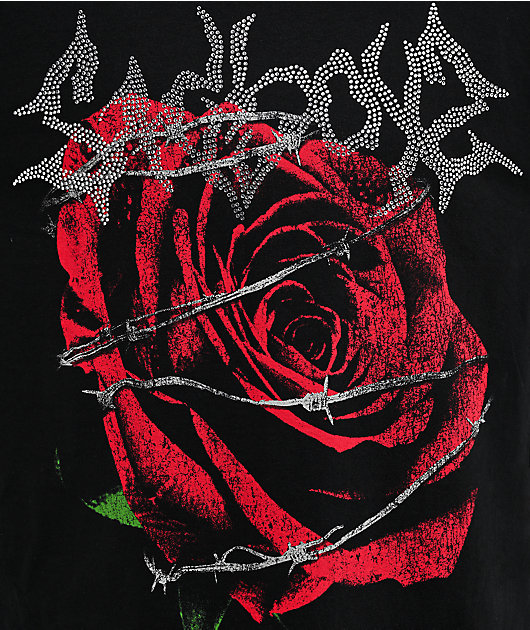 $AD BOYZ by Junior H Rose Wire Rhinestone Black T-Shirt