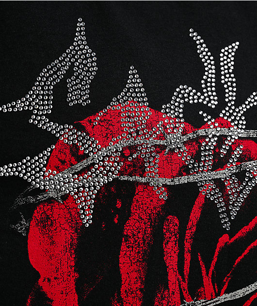 $AD BOYZ by Junior H Rose Wire Rhinestone Black T-Shirt