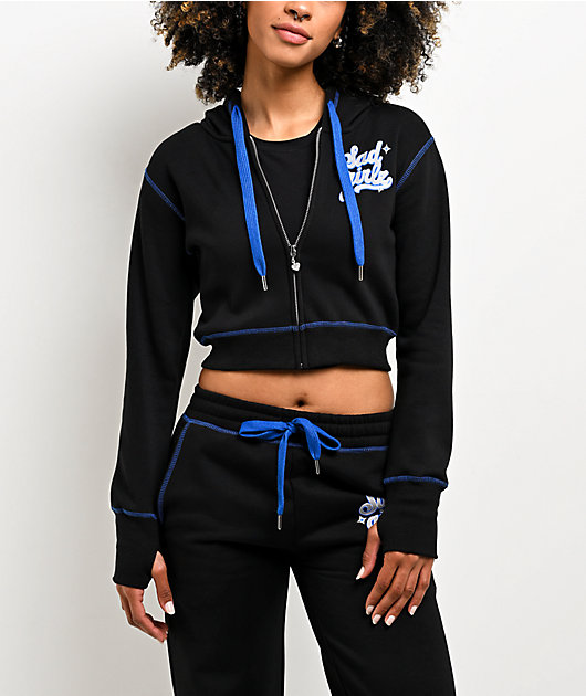 $AD GIRLZ By Junior H Airbrush Black Crop Zip Hoodie