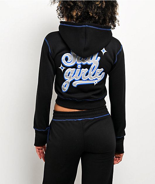 $AD GIRLZ By Junior H Airbrush Black Crop Zip Hoodie