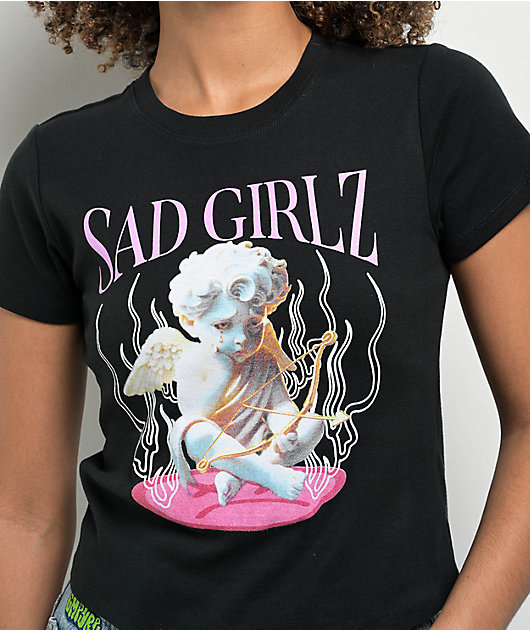 SAD BOYZ By Junior H SAD GIRLZ Cherub Black Crop T-Shirt