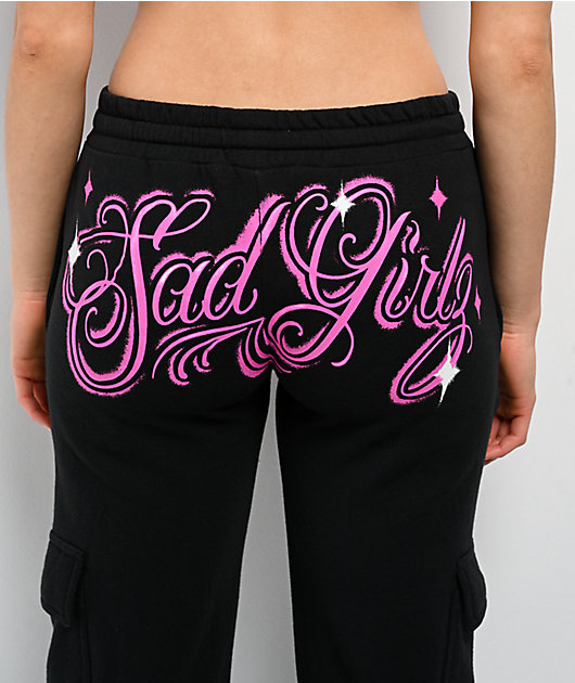 $AD GIRLZ By Junior H Don't Cry Black Cargo Sweatpants