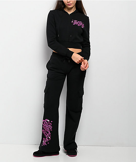 $AD GIRLZ By Junior H Don't Cry Black Cargo Sweatpants