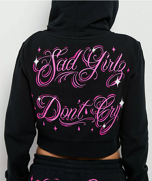 $AD GIRLZ By Junior H Don't Cry Black Crop Zip Hoodie