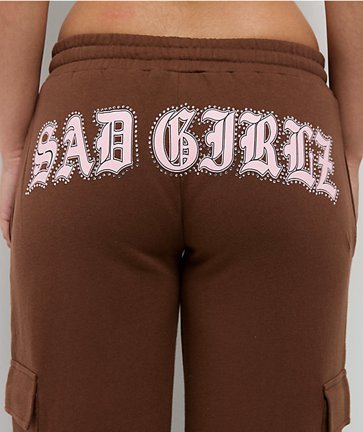 $AD GIRLZ By Junior H Flowers Brown Cargo Sweatpants