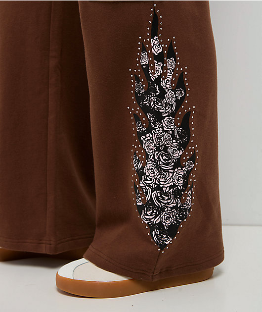 $AD GIRLZ By Junior H Flowers Brown Cargo Sweatpants