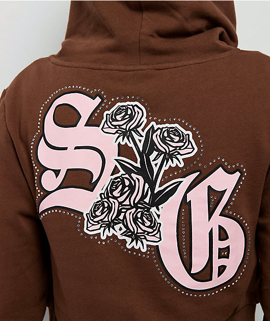 $AD GIRLZ By Junior H Flowers Brown Crop Zip Hoodie