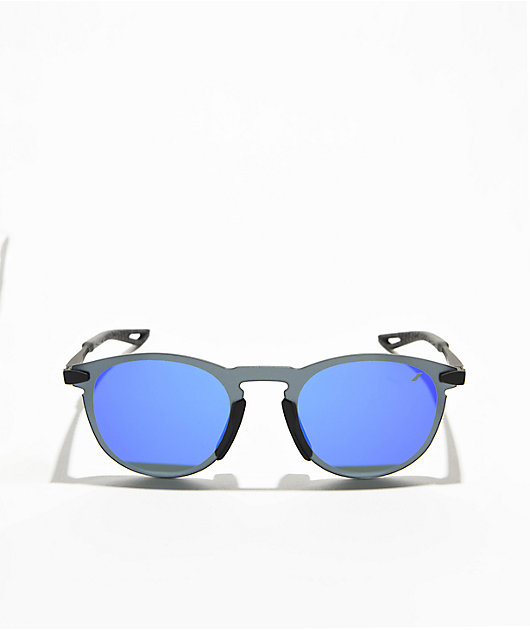 100% Legere Round Soft Tact Black & Blue Mirror Sunglasses