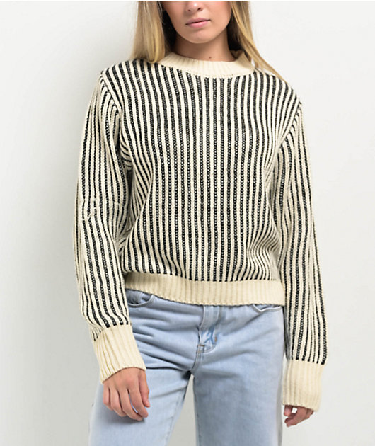 24COLOURS Ribbed White & Black Striped Sweater