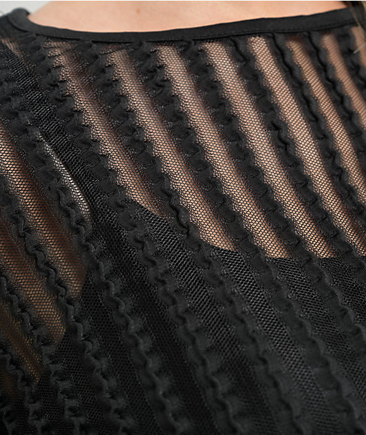 24COLOURS Sheer Striped Black Long Sleeve Top | Zumiez
