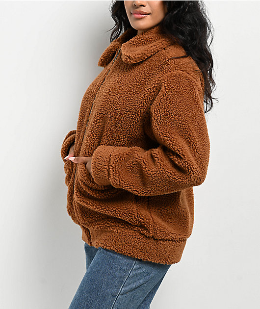 24COLOURS Sherpa Brown Zip Jacket | Zumiez
