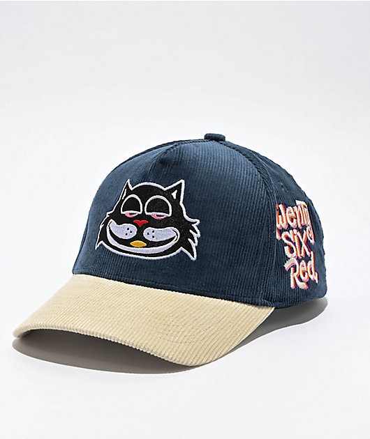 26 Red Black Cat Corduroy Blue & Cream Snapback Hat | Zumiez
