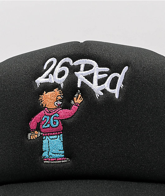 26 Red Graffiti Cat Black Trucker Hat