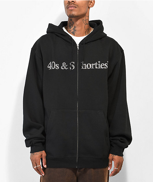 40s \u0026 Shorties Rhinestone Logo Black Zip Hoodie | Zumiez