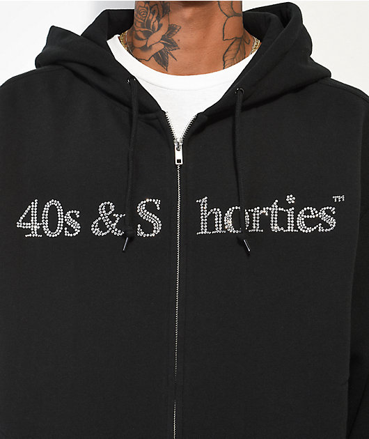 40s & Shorties Rhinestone Logo Sudadera con capucha con cremallera negra