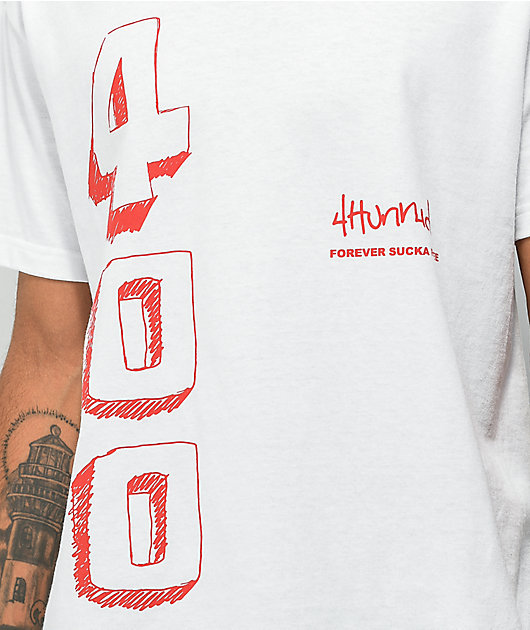 white 4hunnid shirt