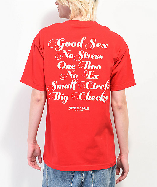 4Hunnid Fourever Good Sex Cursive Red T-Shirt | Zumiez