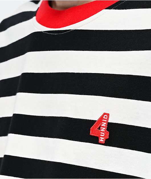 4Hunnid Members Black & White Striped T-Shirt