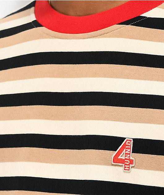 4Hunnid Striped UP Cream & Black T-Shirt