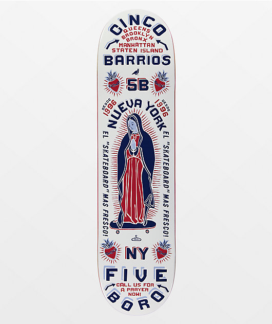 5Boro Cinco Barrios White 8.0" Skateboard Deck