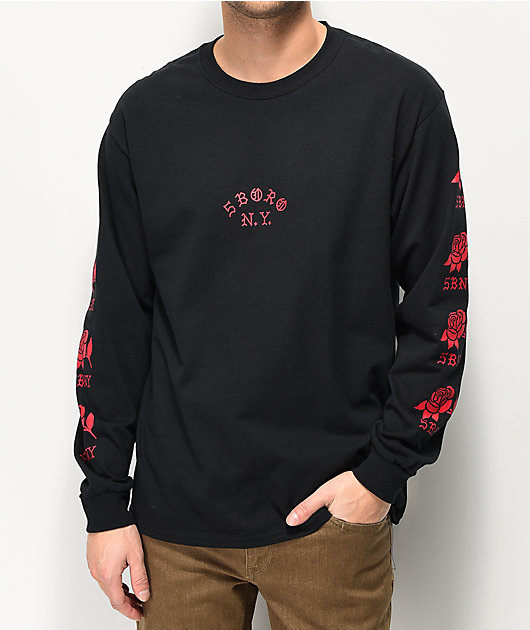 black long sleeve shirt with red roses