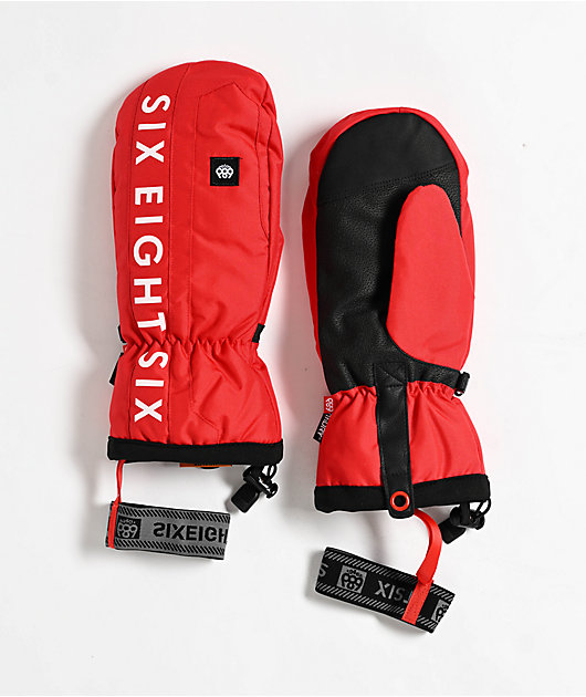 686 Team Merino True Red 10K Snowboard Mittens | Zumiez