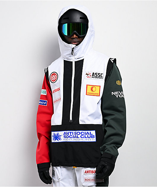 686 x AntiSocialSocialClub F1 White Colorblock 10K Shell Anorak