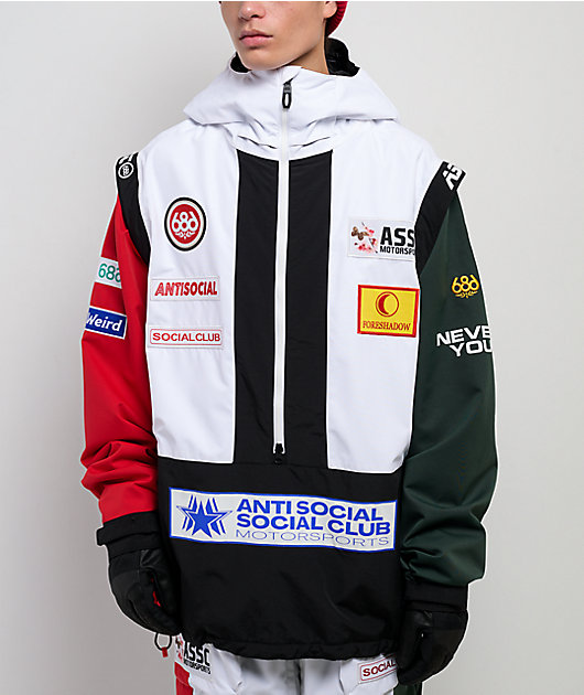 686 x AntiSocialSocialClub F1 White Colorblock 10K Shell Anorak