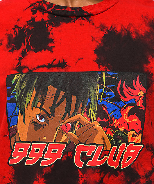 999 Club by Juice WRLD Anime camiseta tie dye roja y negra