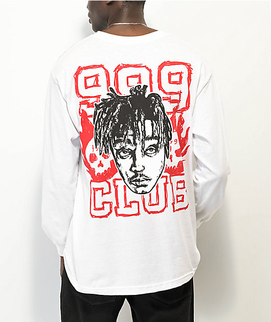 999 Club by Juice WRLD Skull Flames White Long Sleeve T