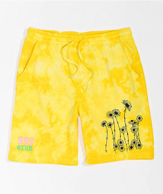 999 Club by Juice World Barbed Daisy Yellow Tie Dye Sweat Shorts