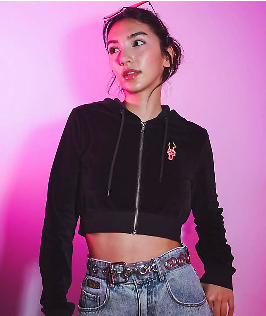 A-Lab Britney Velour Black Crop Zip Hoodie | Zumiez