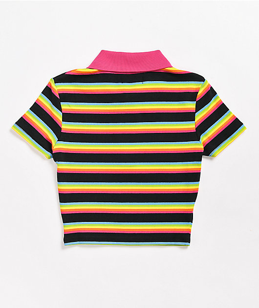A-Lab Cordina Rainbow Zip Crop Polo Shirt
