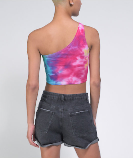 A-Lab Cray One Shoulder Tie Dye Crop Tank Top