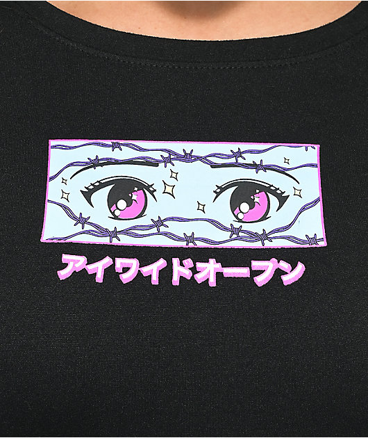 A-Lab Freckle Anime Eyes Black Crop Long Sleeve T-Shirt