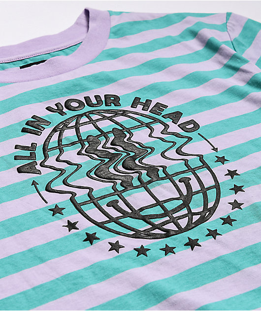 A-Lab In Your Head Pink & Teal Stripe Knit T-Shirt