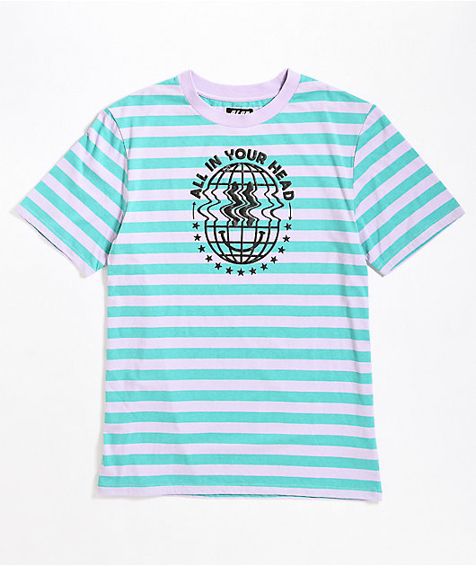 A-Lab In Your Head Pink & Teal Stripe Knit T-Shirt