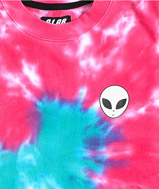 A-Lab Jolene Pink & Blue Tie Dye Crop Crew Neck Sweatshirt