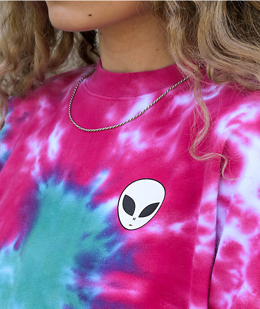 A-Lab Jolene Pink & Blue Tie Dye Crop Crew Neck Sweatshirt
