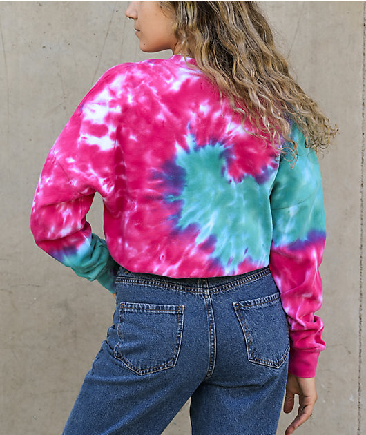 A-Lab Jolene Pink & Blue Tie Dye Crop Crew Neck Sweatshirt