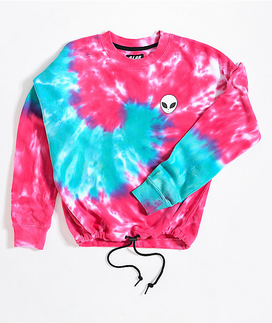 A-Lab Jolene Pink & Blue Tie Dye Crop Crew Neck Sweatshirt