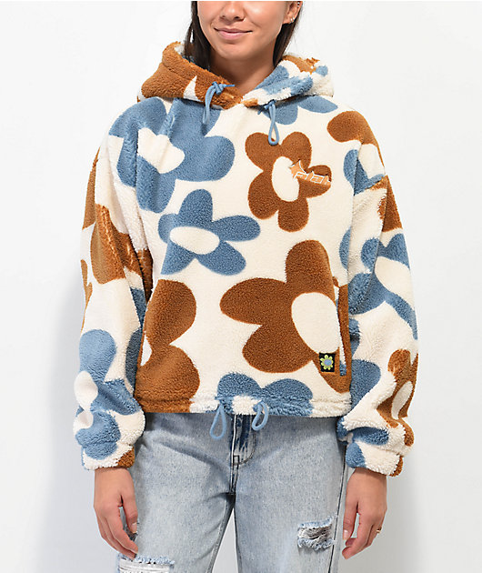 A-Lab Kendallie Blue & Brown Crop Sherpa Hoodie | Zumiez