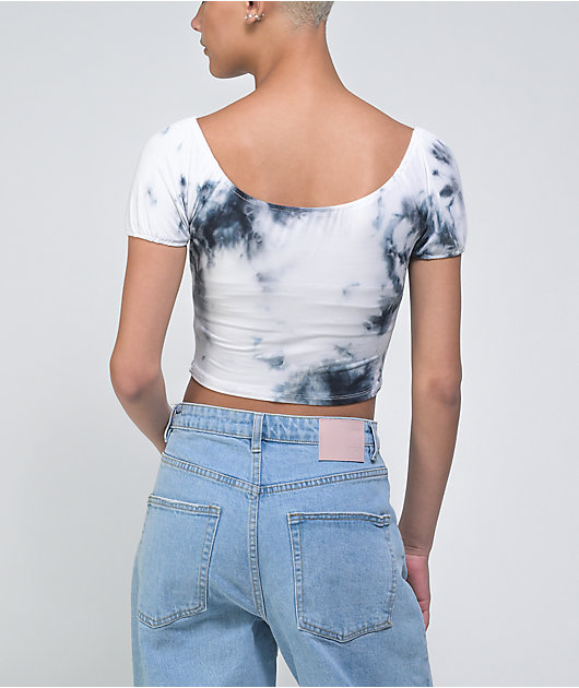 A-Lab Kiera White & Black Tie Dye Crop Top | Zumiez