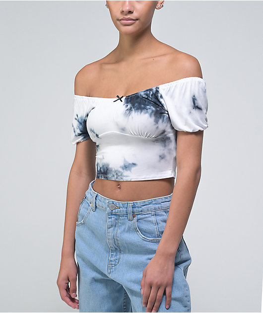 A-Lab Kiera White & Black Tie Dye Crop Top | Zumiez