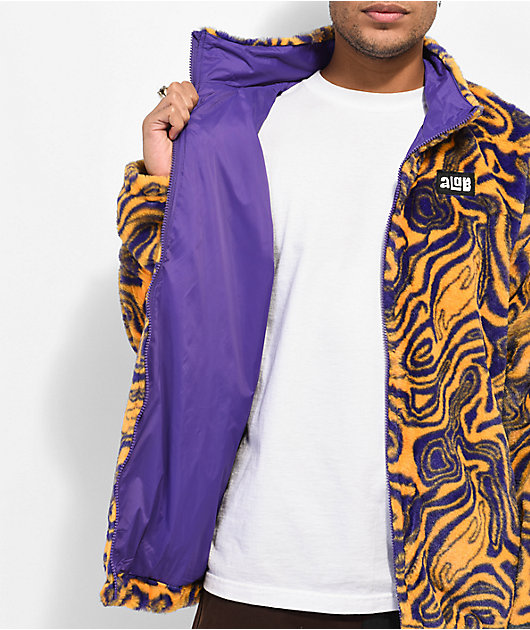 A-Lab Loopy Purple & Yellow Faux Fur Jacket | Zumiez