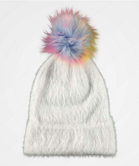 A-Lab Luna Off-White Rainbow Pom Beanie