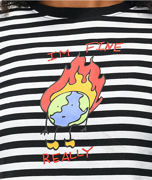A-Lab Quinne I'm Fine Earth Black & White Stripe T-Shirt